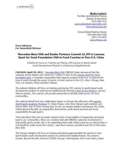 Laureus Sport for Good Foundation USA  The Chicago