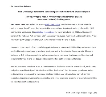 Rush Creek Lodge at Yosemite Now Taking Reservations for June 2016 and Beyond